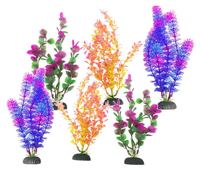 Faux Fish Tank Plants With Bases in Assorted Colours Pack of 6