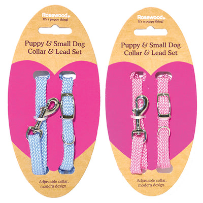 Puppy Collar and Lead Set (Pack of 1xPink & 1xBlue)