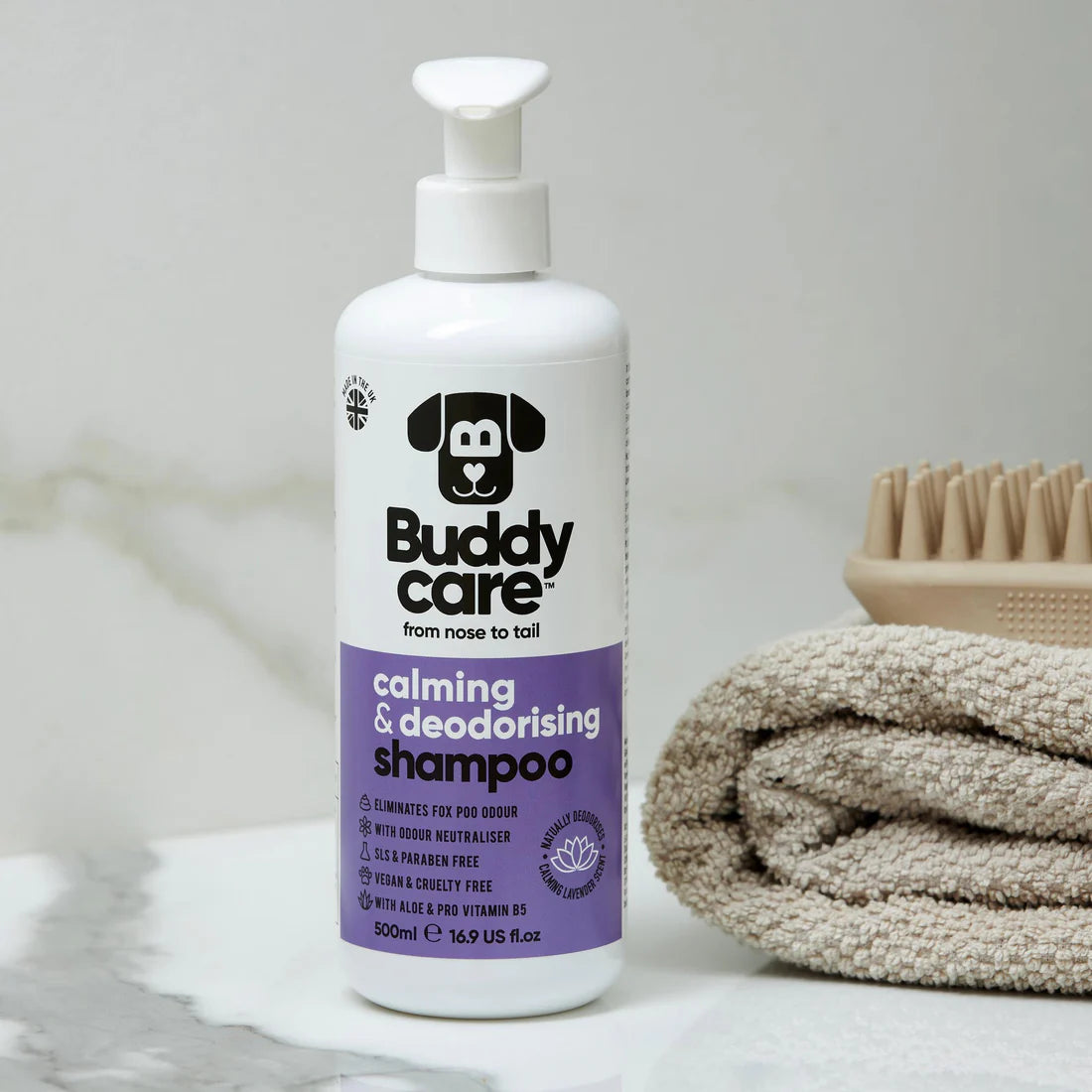 Buddy Care Dog Shampoo - Calming & Deodorizing Lavender - 500ml / 16.9 fl oz