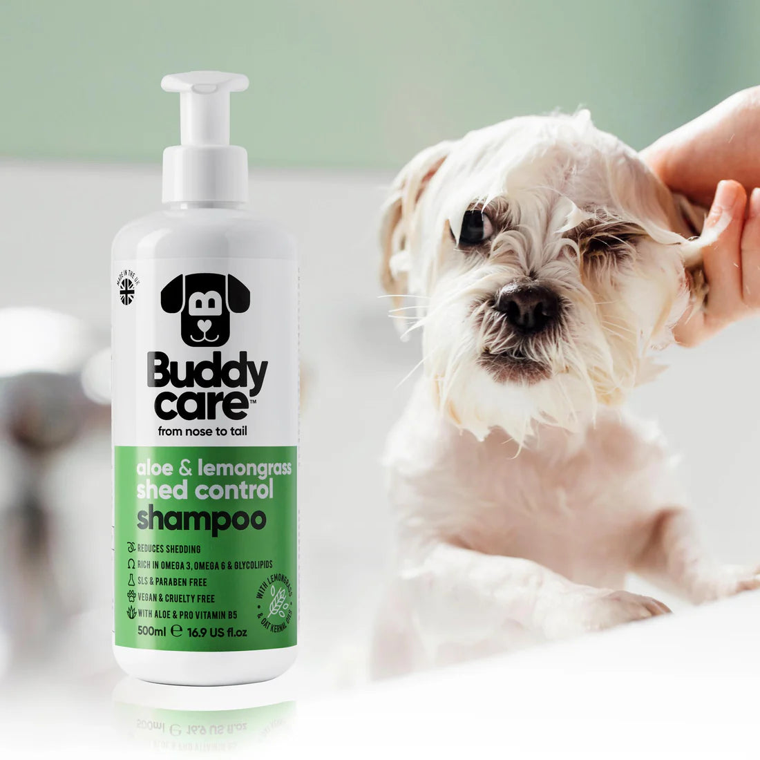 Buddy Care Dog Shampoo - Shed Control Aloe & Lemongrass - 500ml / 16.9 fl oz