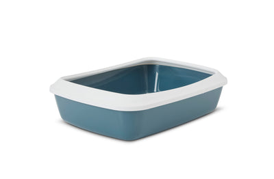 SAVIC Cat Litter Tray + Rim Wh/BlueStone 42cm