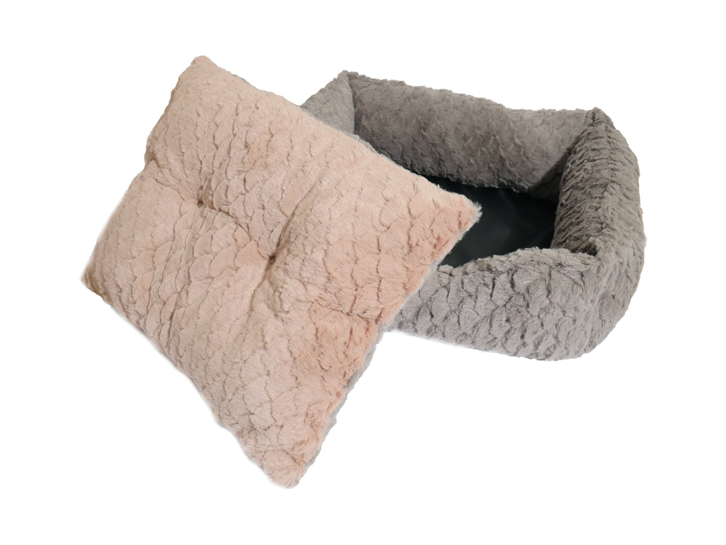 18" Grey & Pink Plush Squ Bed