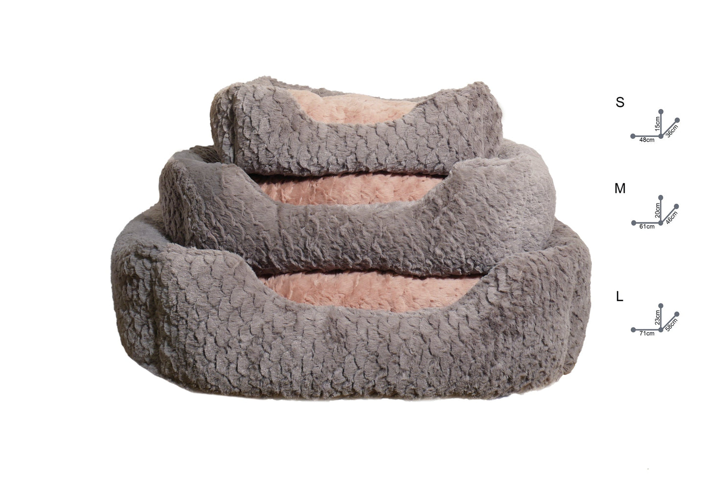 24" Grey & Pink Plush Squ Bed